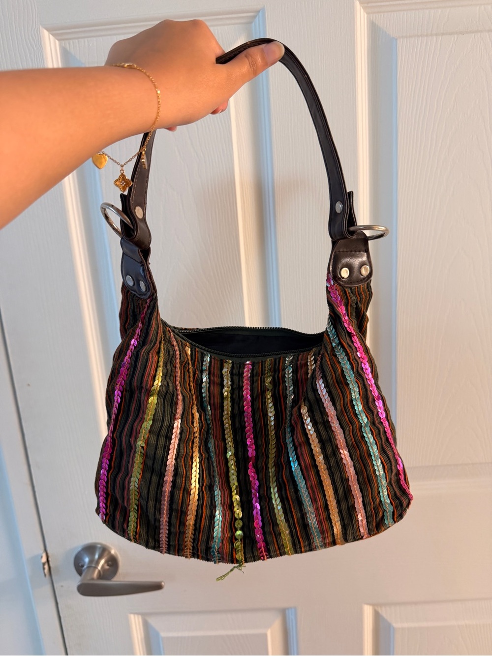 Multicolor Striped Sequin Shoulder Bag - Women's Fashion Handbag